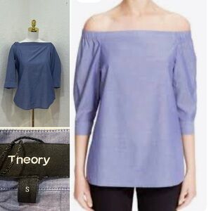 Theory Women's Light Blue Off-Shoulder Blouse